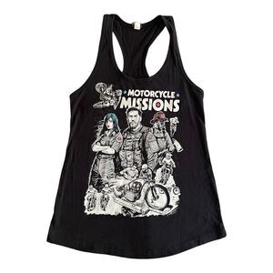 Motorcycle Missions Womens Tank Top Size Medium Black Graphic Warrior Veterans